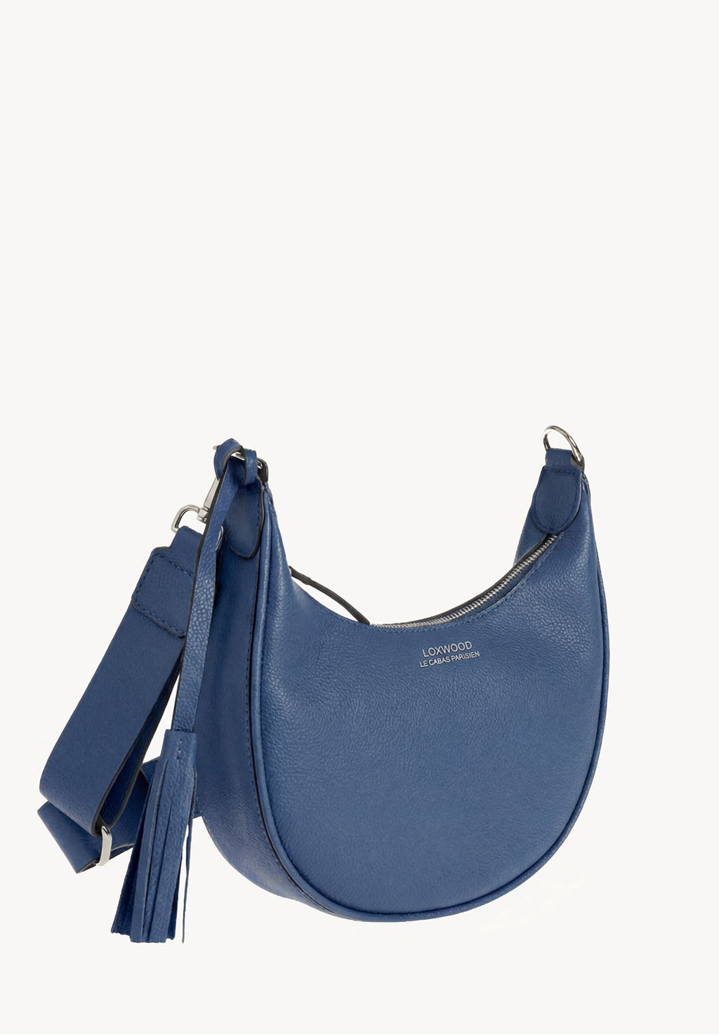 ALBANE - Blue Jean grained leather half-moon bag
