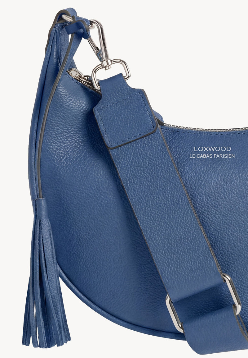 ALBANE - Blue Jean grained leather half-moon bag