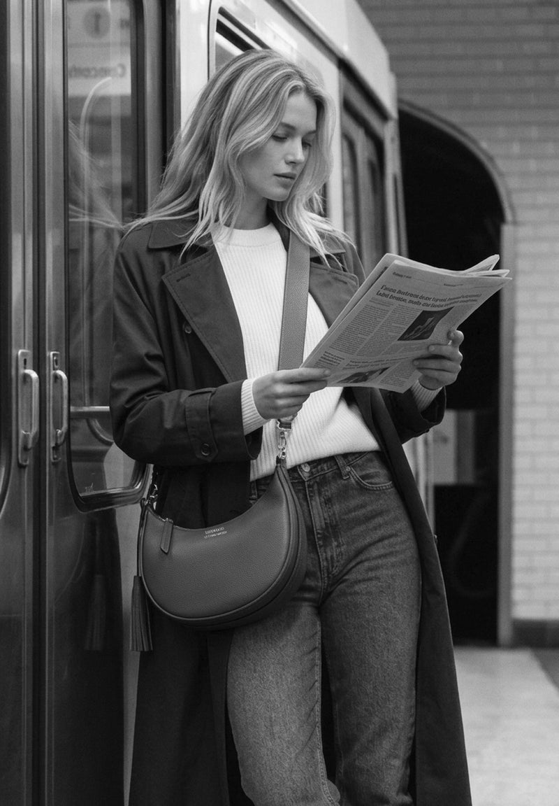 ALBANE - Sac demi lune en cuir grainé