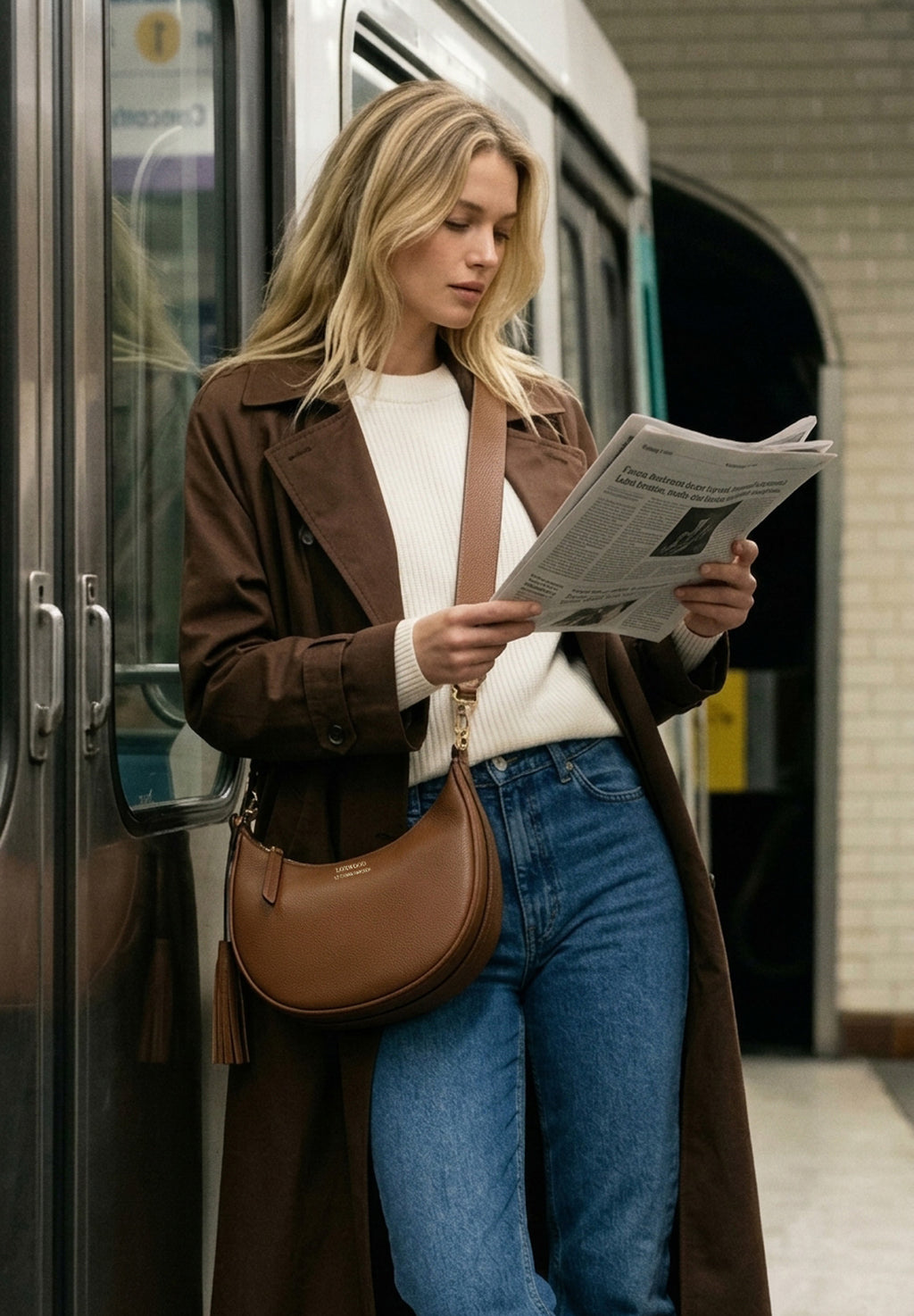ALBANE - Sac demi lune en cuir grainé
