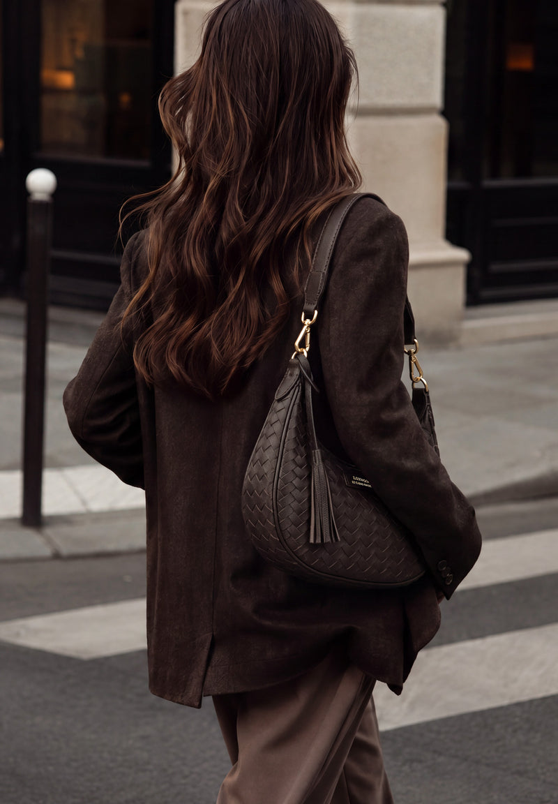 ALBANE - Sac demi lune en cuir tressé