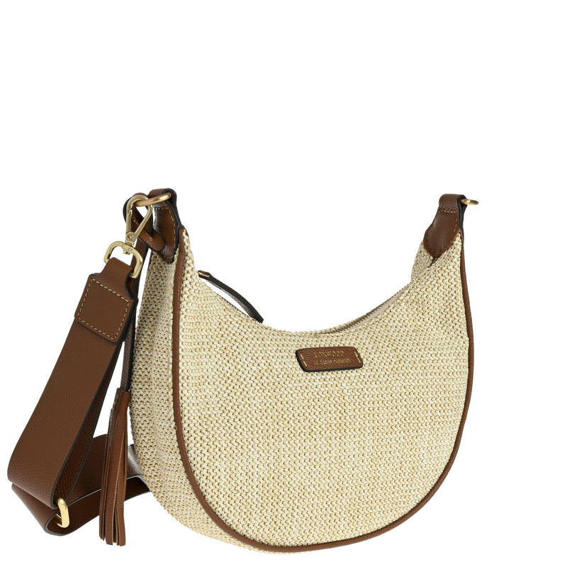 ALBANE - Raffia and leather zipped satchel bag