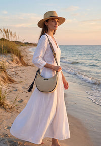 ALBANE - Sac demi lune en toile & cuir