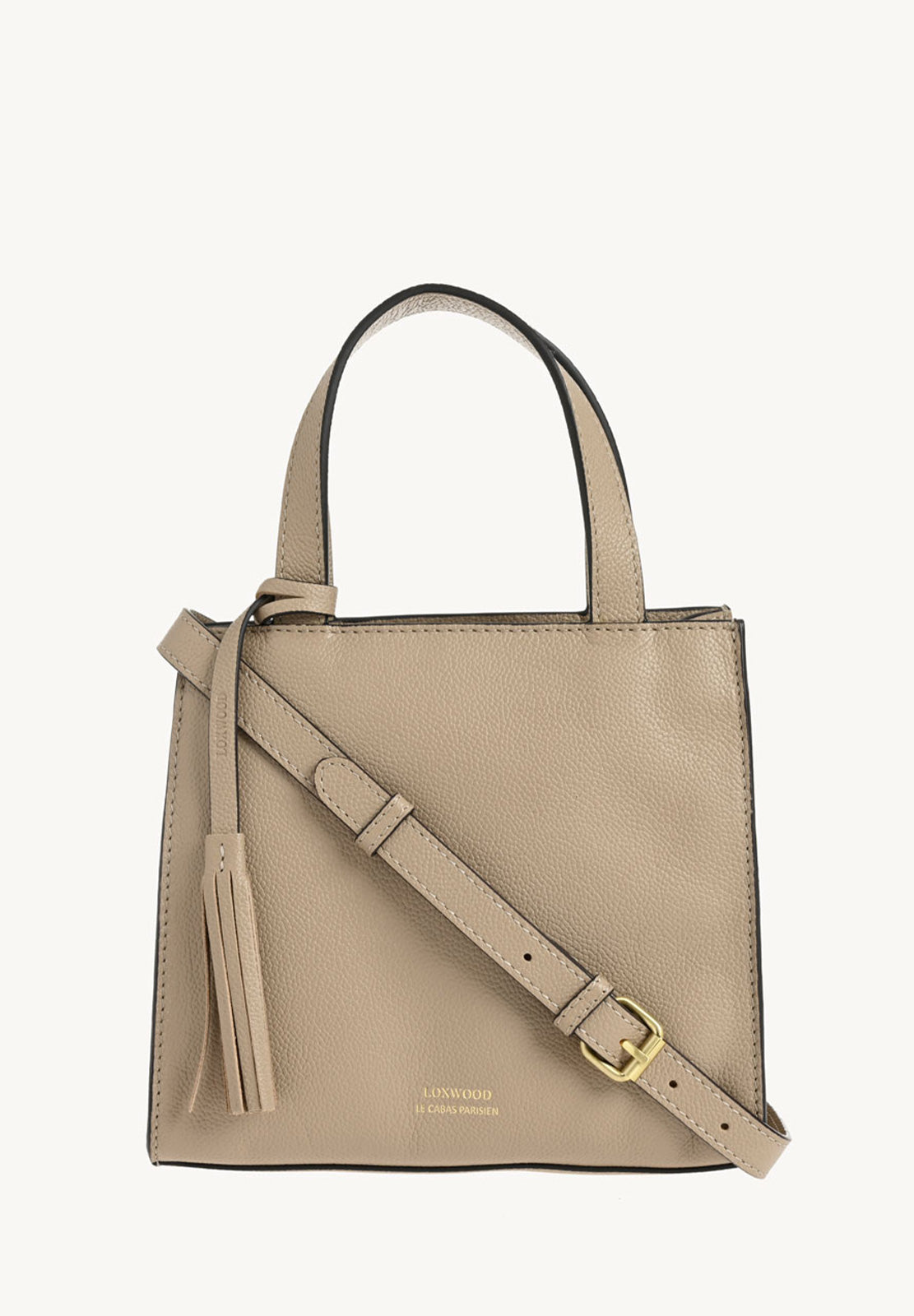 SIMONE - Grained leather tote bag Mastic