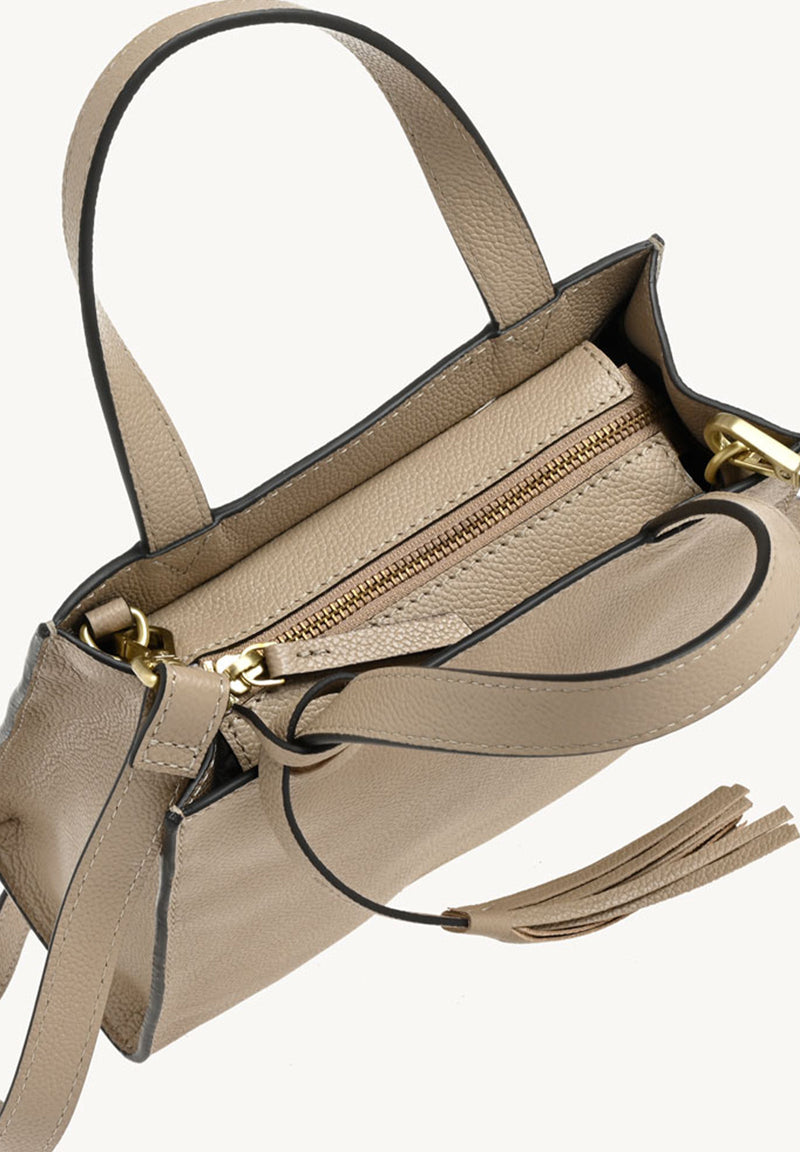 SIMONE - Grained leather tote bag Mastic