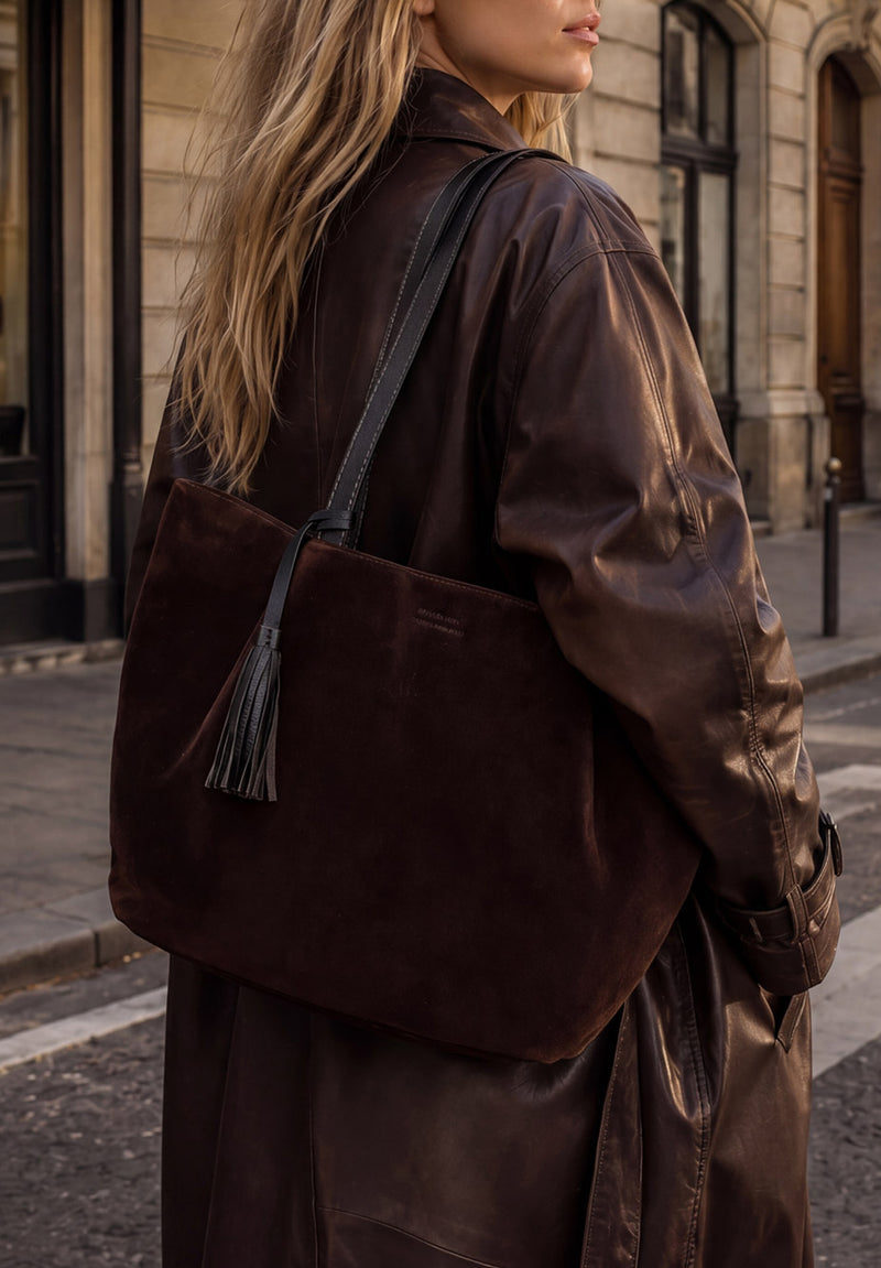 ALMA - Sac zippé porté épaule en cuir velours