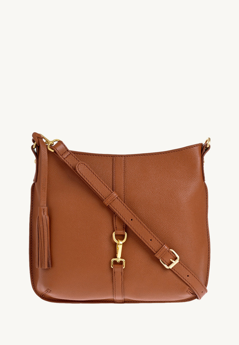 CELIA - Sac besace en cuir grainé avec mousqueton Brandy