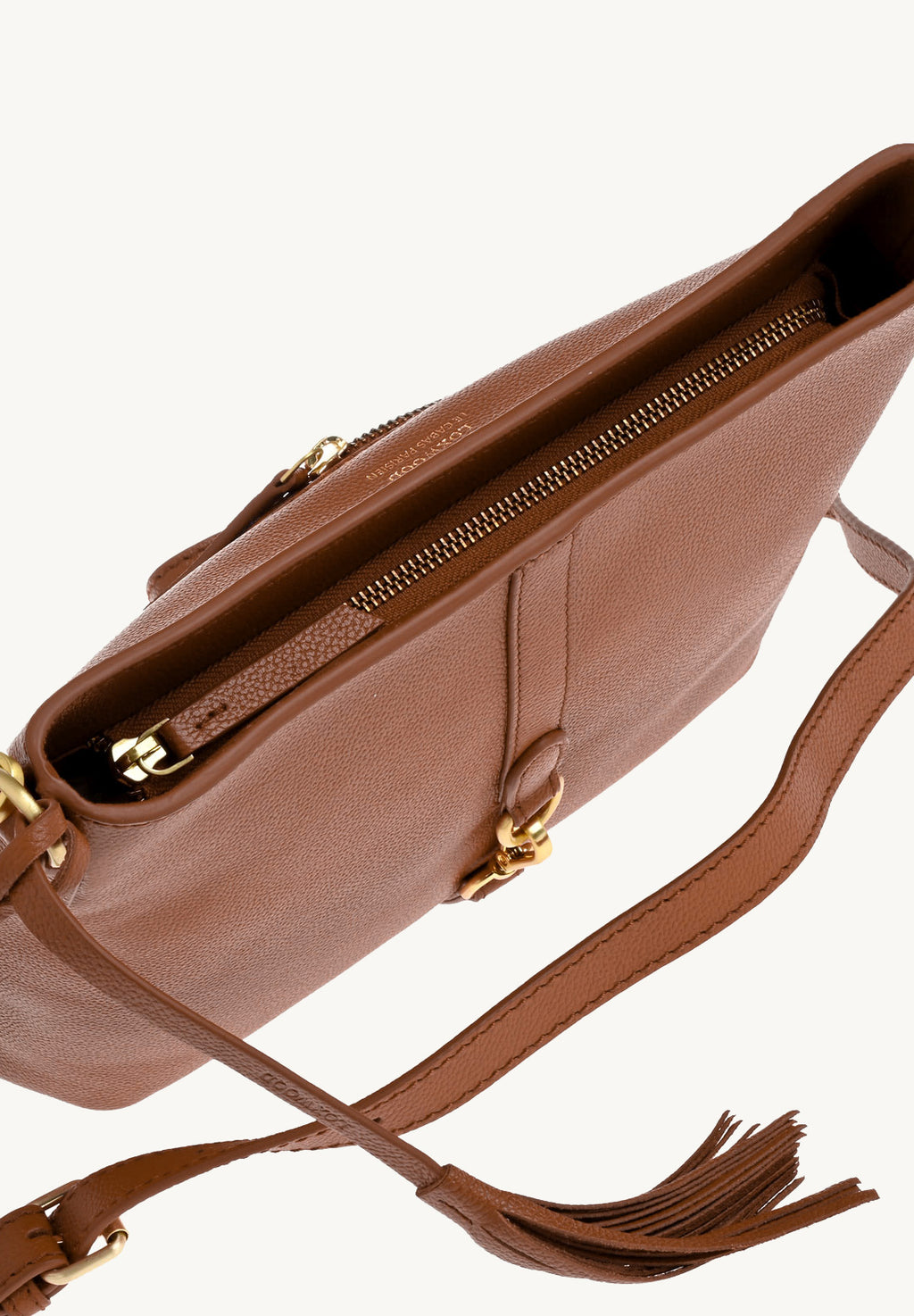 CELIA - Grained leather satchel bag with Brandy carabiner 