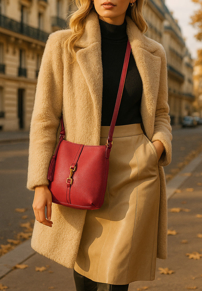 CELIA - Sac besace en cuir grainé avec mousqueton