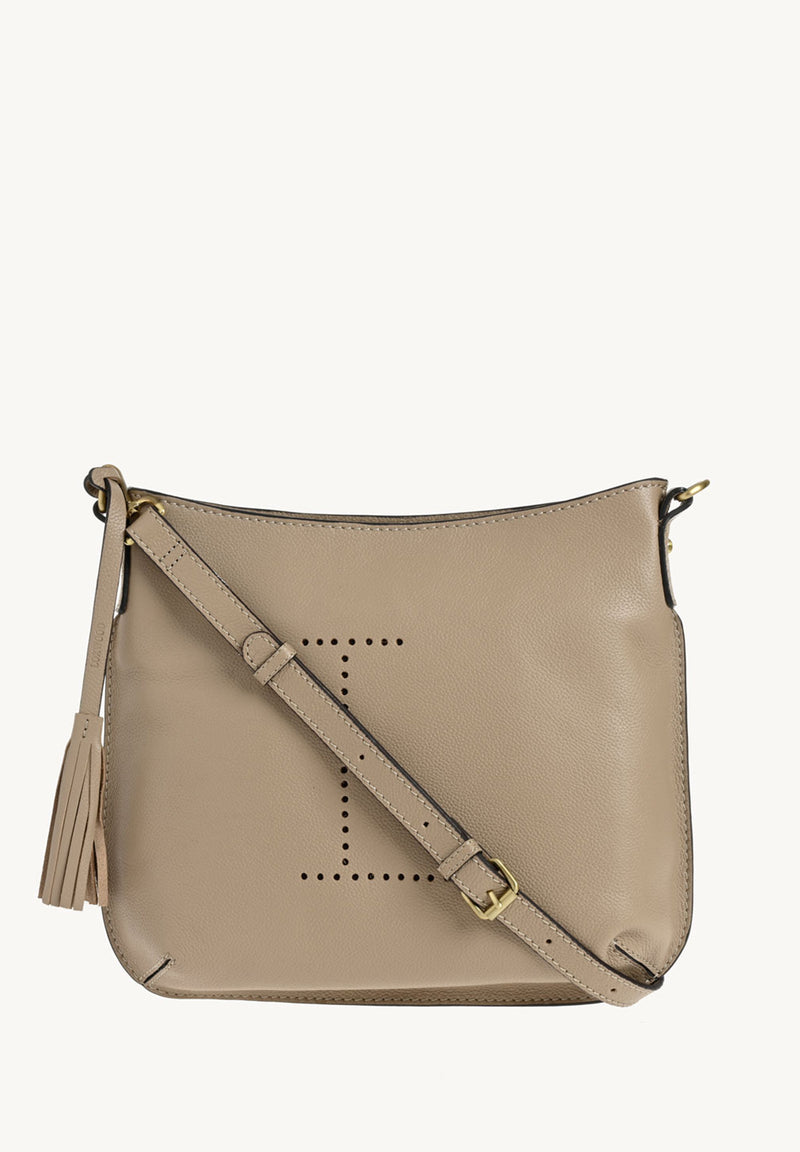 CELIA L - Sac besace en cuir grainé Mastic