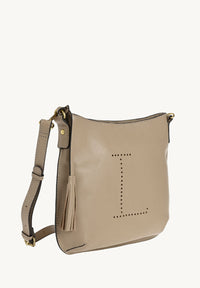 CELIA L - Sac besace en cuir grainé Mastic