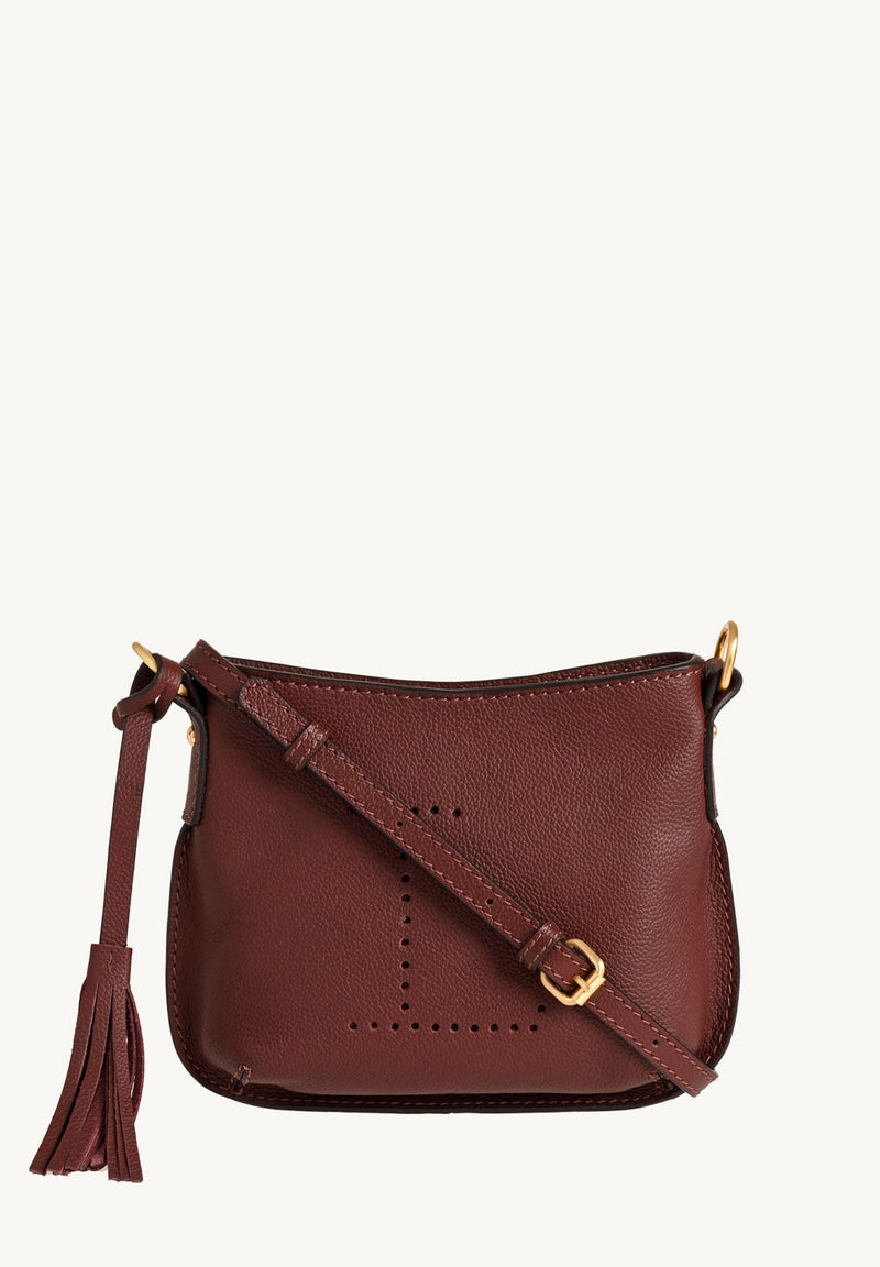 MINI CELIA - Petit sac besace en cuir grainé Bordeaux