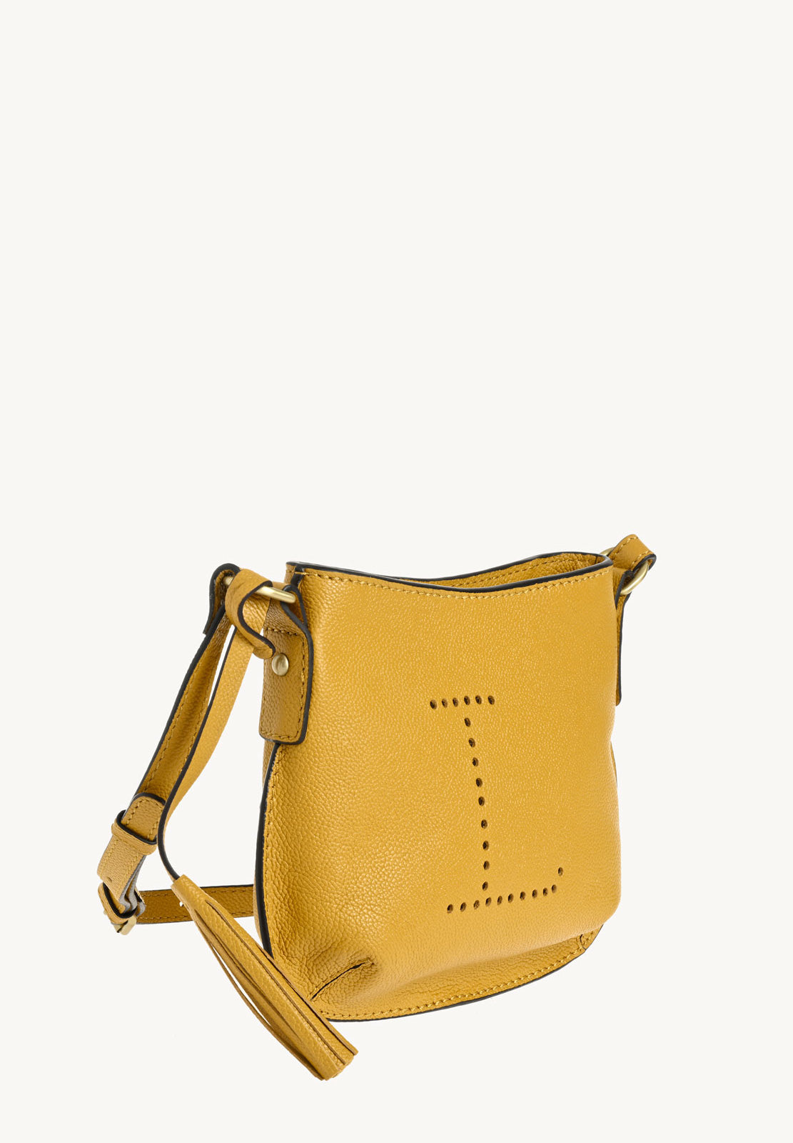 MINI CELIA - Petit sac besace en cuir grainé Moutarde