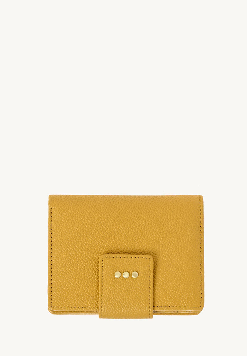 Petit portefeuille à dos à dos - Cuir grainé Moutarde