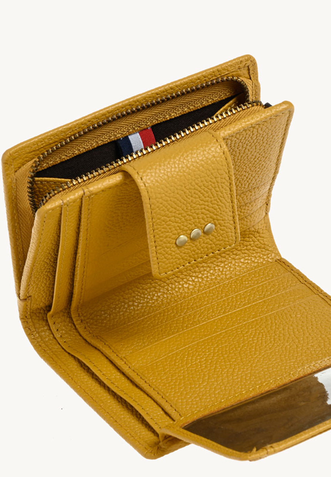 Petit portefeuille à dos à dos - Cuir grainé Moutarde