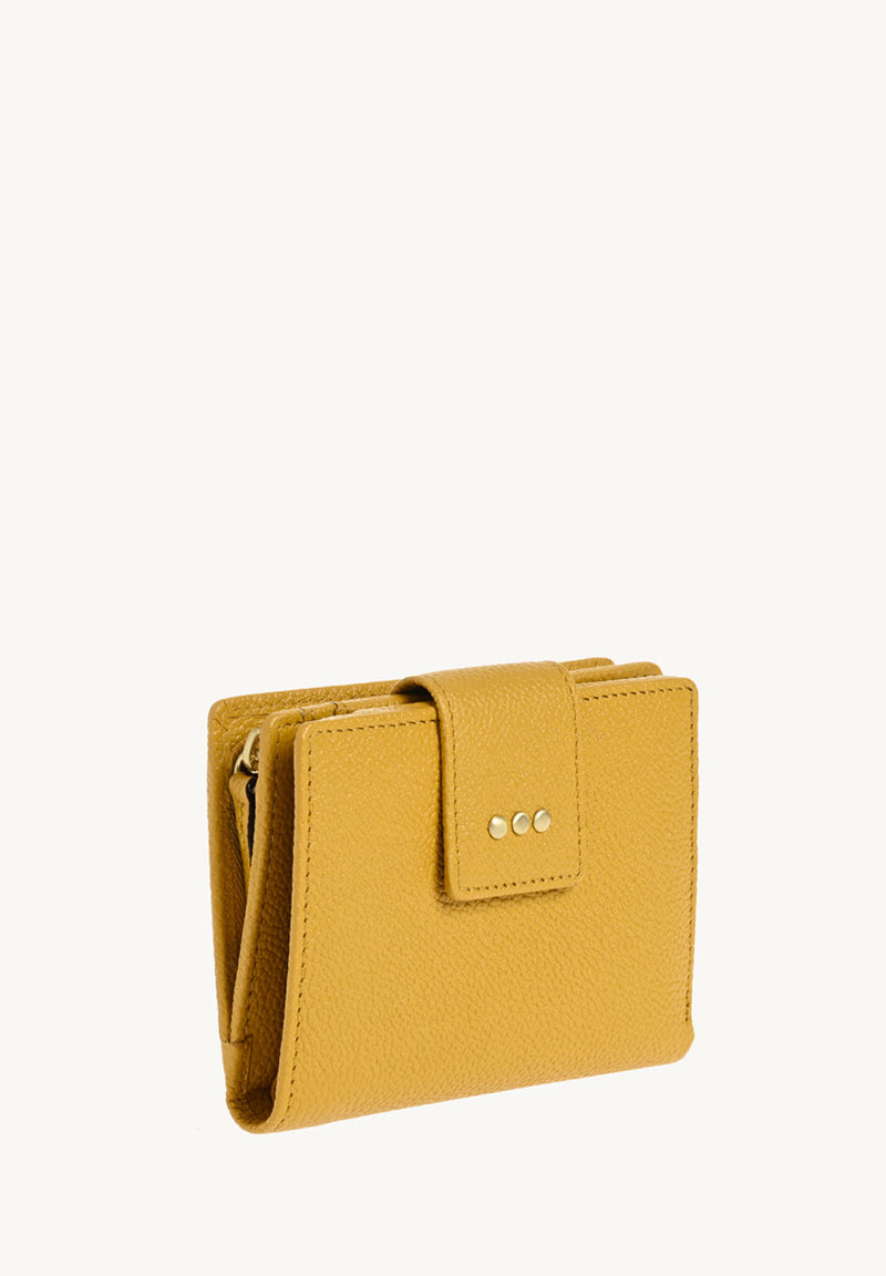 Petit portefeuille à dos à dos - Cuir grainé Moutarde