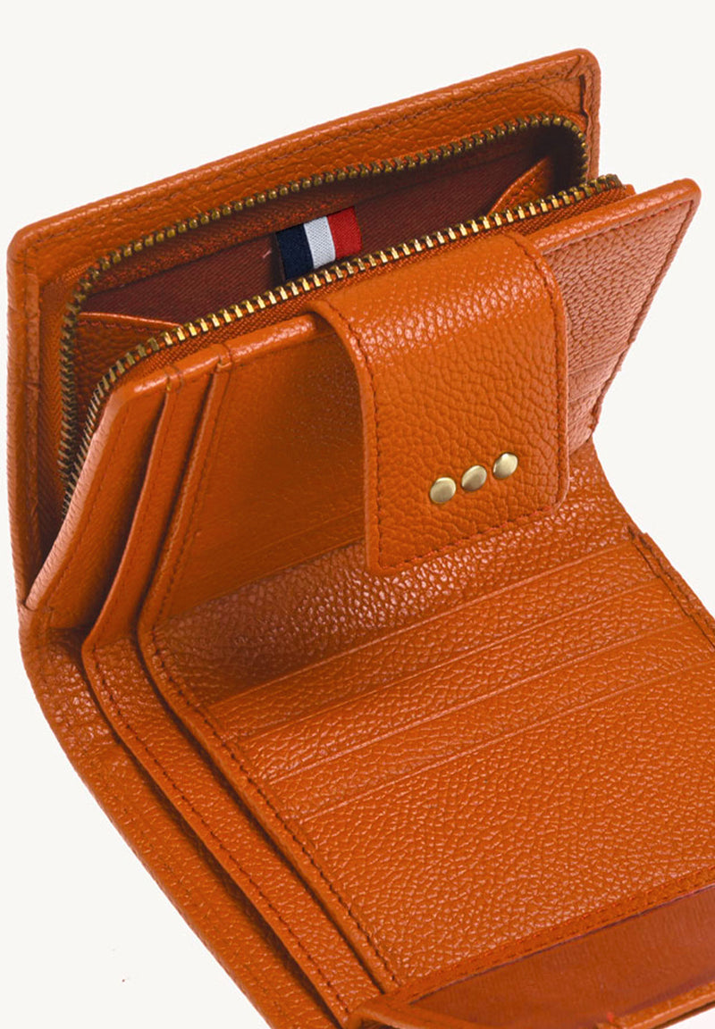 Small back-to-back wallet - Orange grained leather