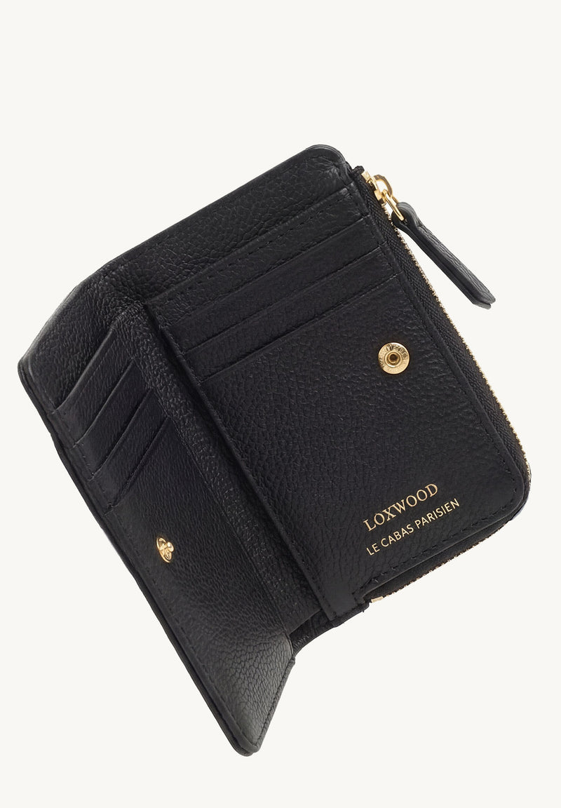 JONAH - Grained Leather Zip-Around Wallet Black
