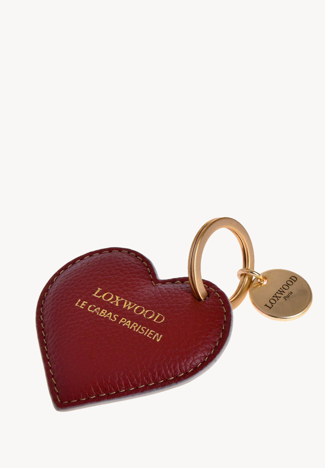 Heart-shaped keychain - Grained leather with medal