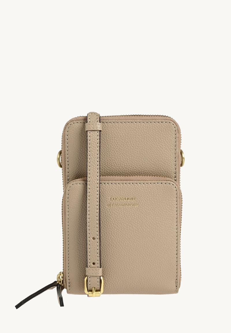 JILL - Pochette téléphone en cuir grainé Mastic