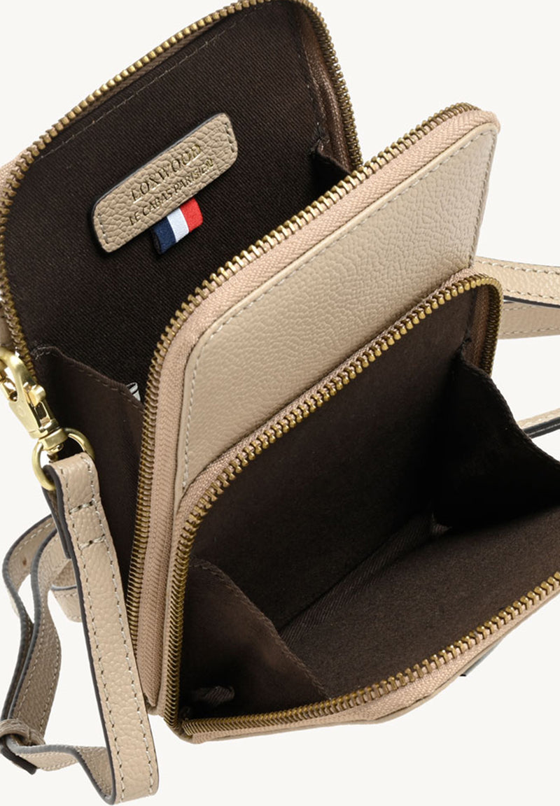 JILL - Pochette téléphone en cuir grainé Mastic