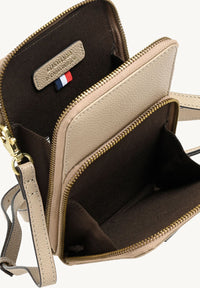 JILL - Pochette téléphone en cuir grainé Mastic