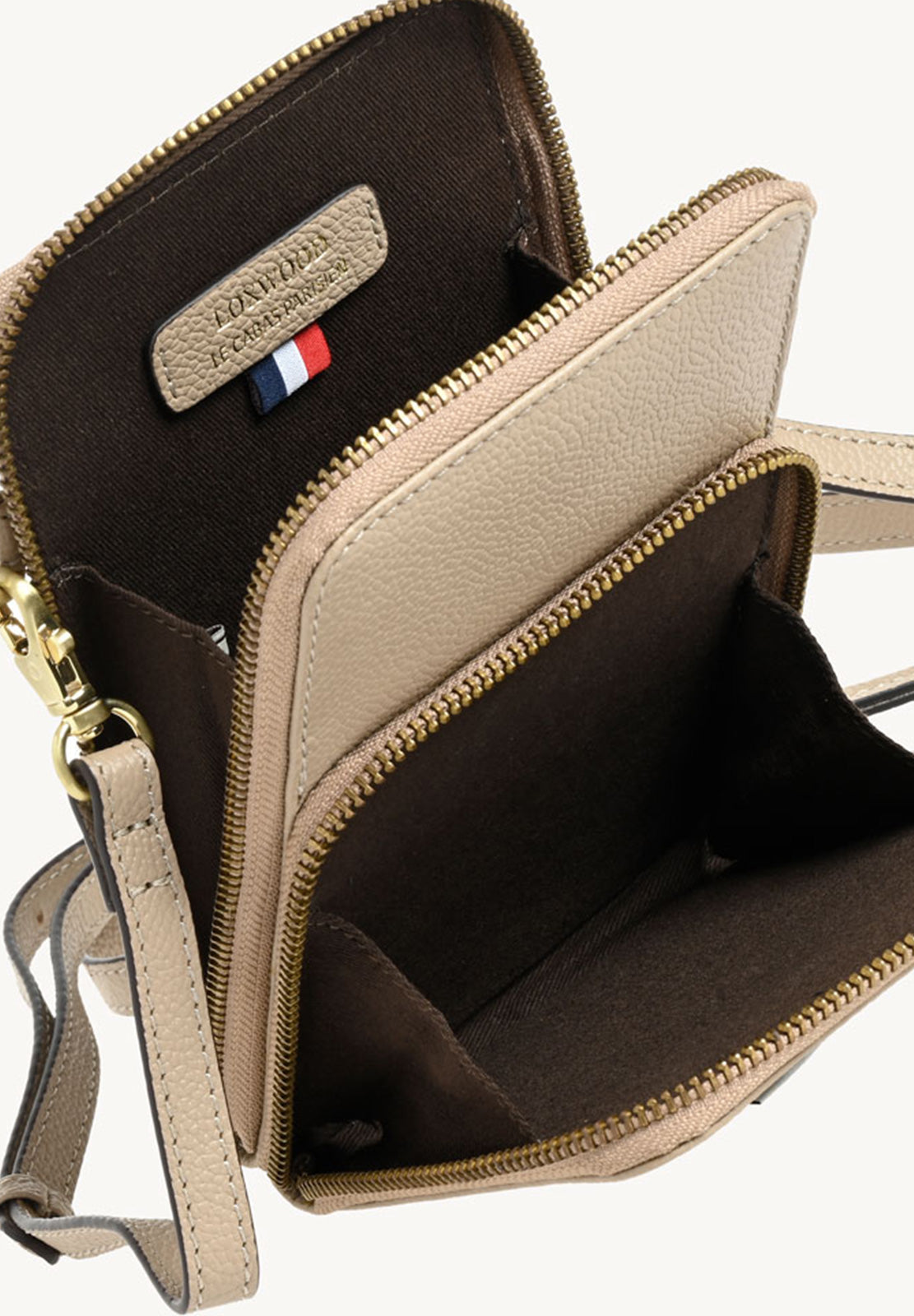 JILL - Pochette téléphone en cuir grainé Mastic