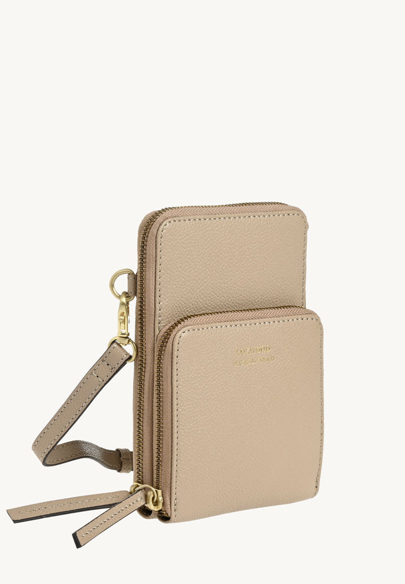 JILL - Pochette téléphone en cuir grainé Mastic