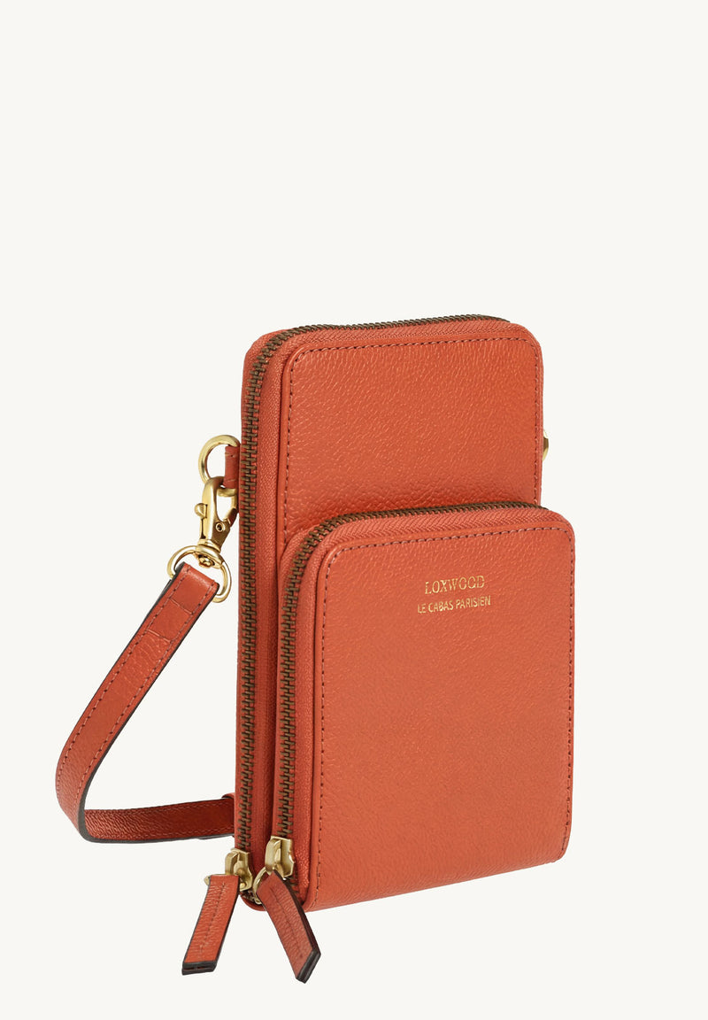 JILL - Orange grained leather phone case