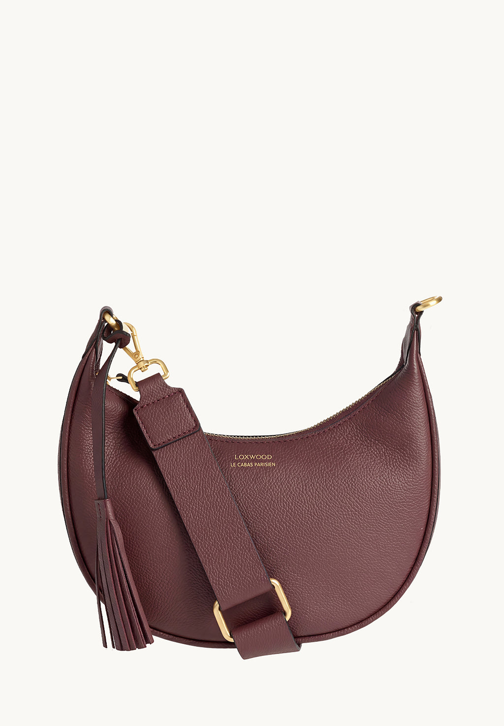 ALBANE - Sac demi lune en cuir grainé bordeaux