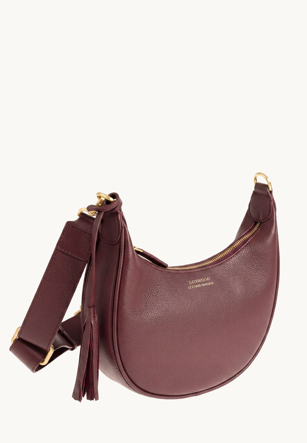 ALBANE - Sac demi lune en cuir grainé bordeaux
