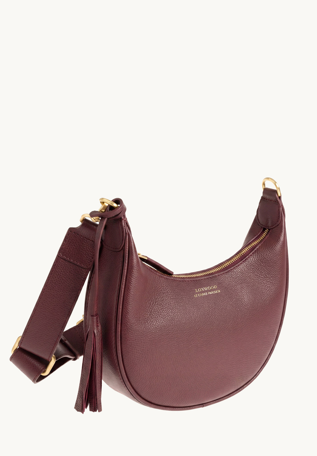 ALBANE - Sac demi lune en cuir grainé bordeaux