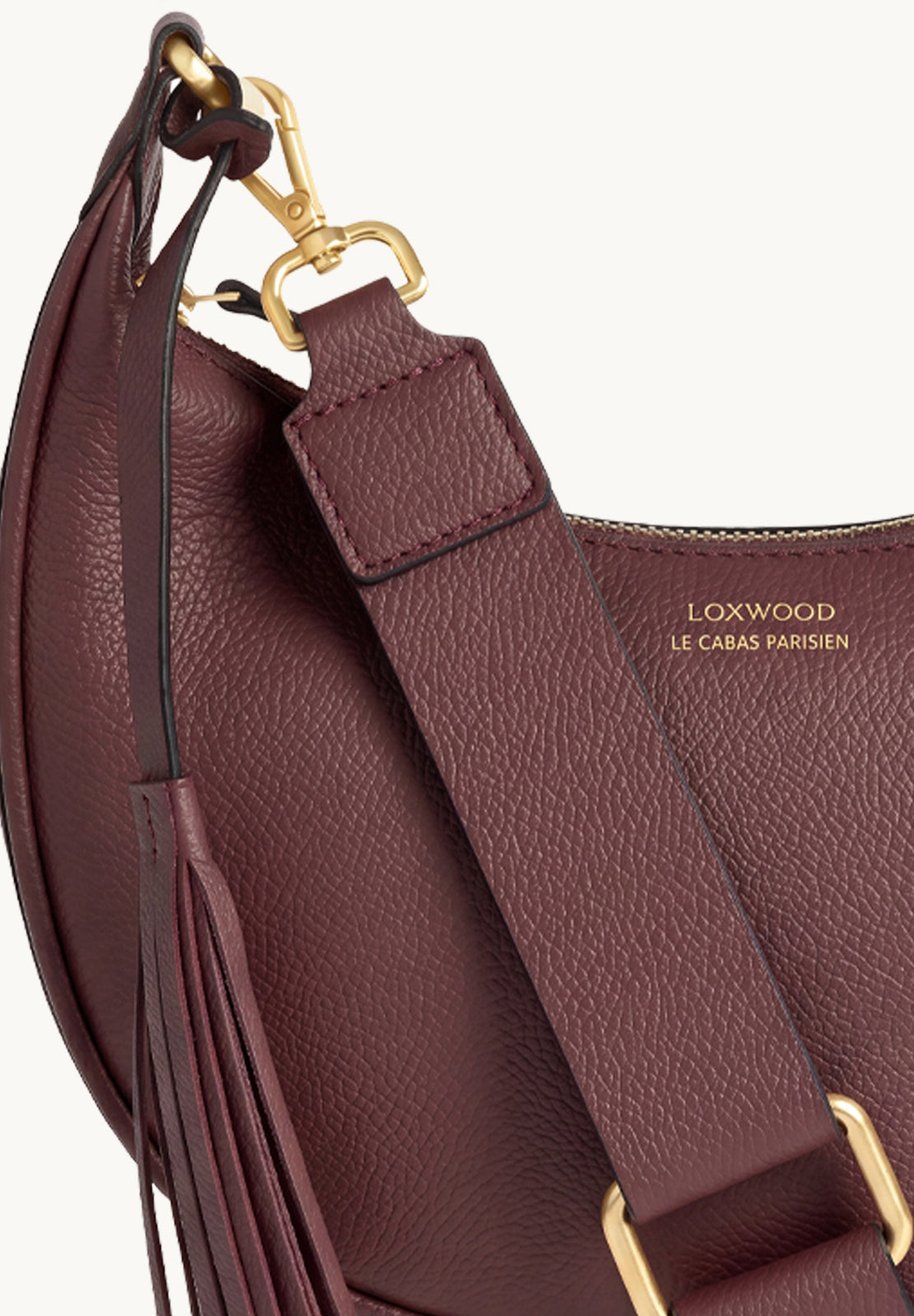 ALBANE - Sac demi lune en cuir grainé bordeaux