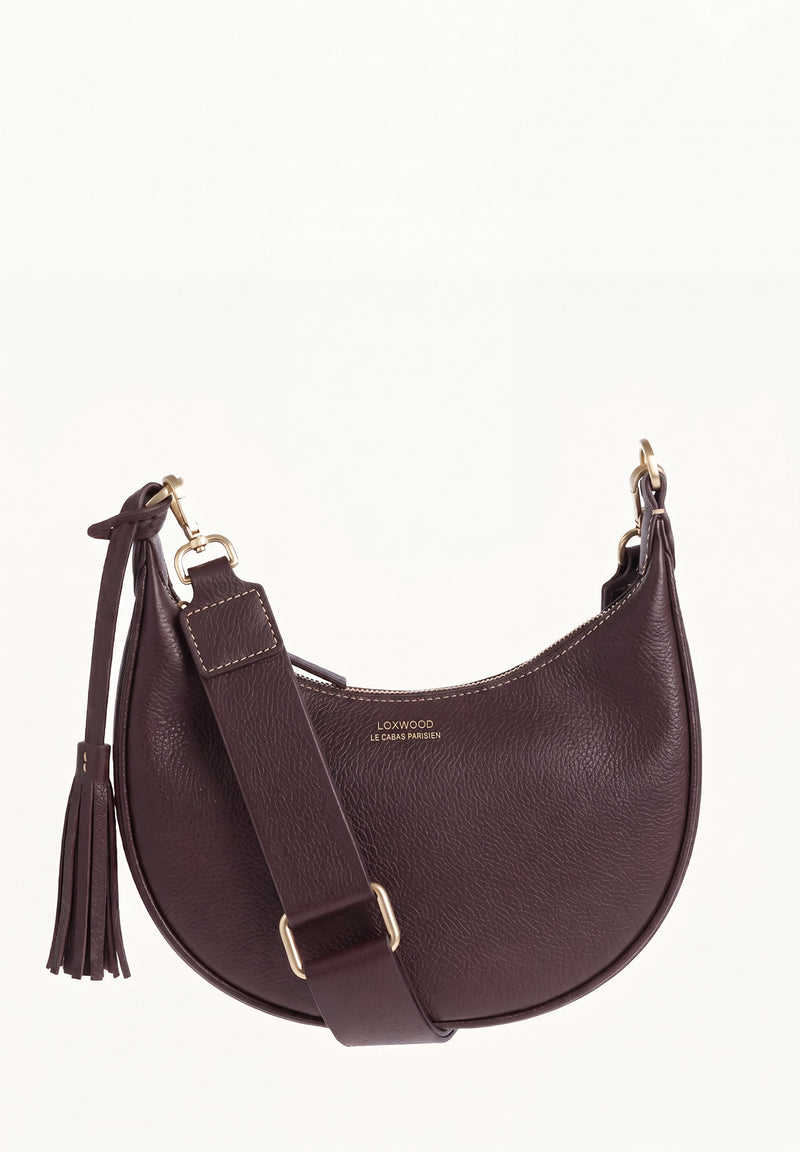 ALBANE - Sac demi lune en cuir grainé café