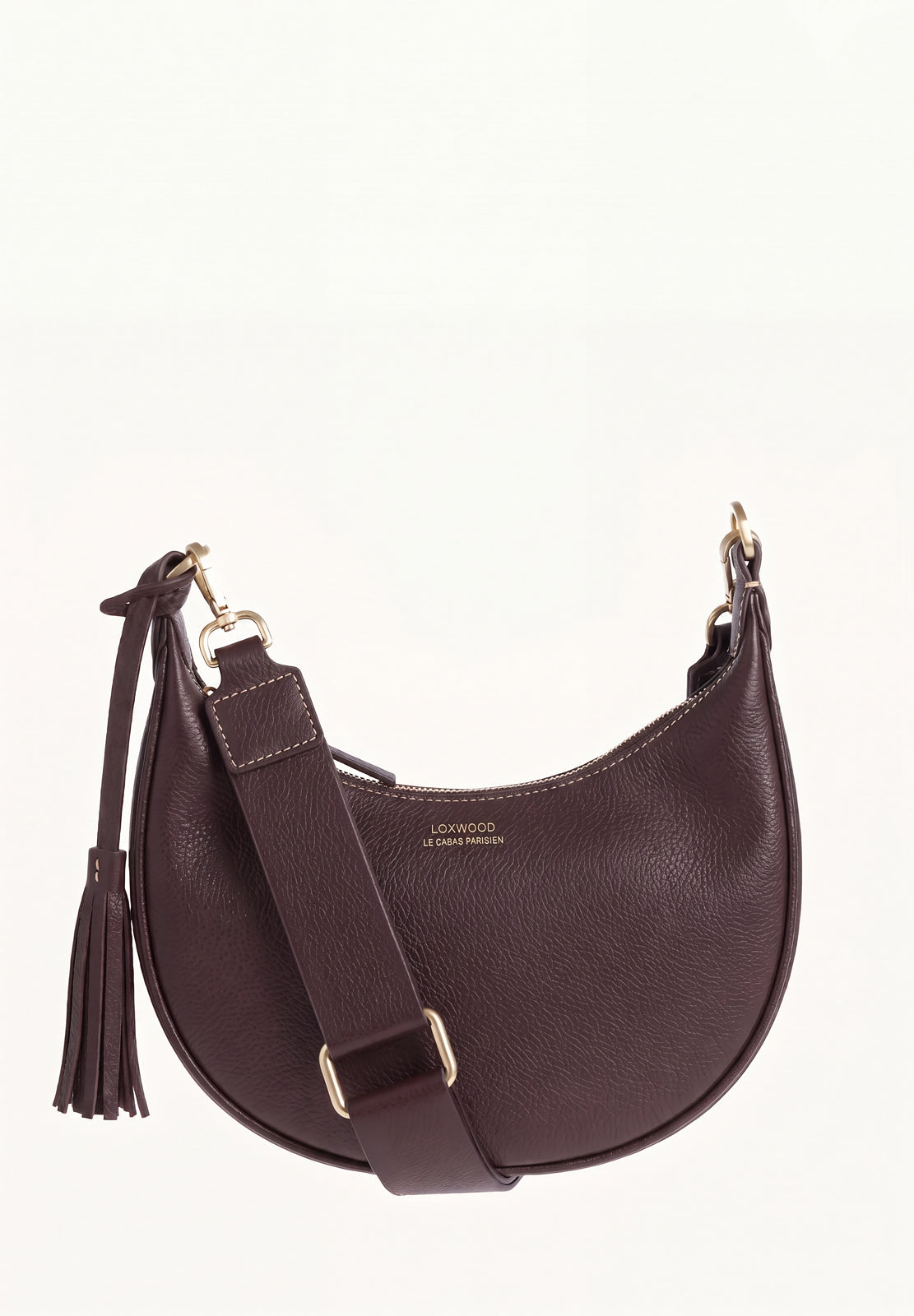 ALBANE - Sac demi lune en cuir grainé café