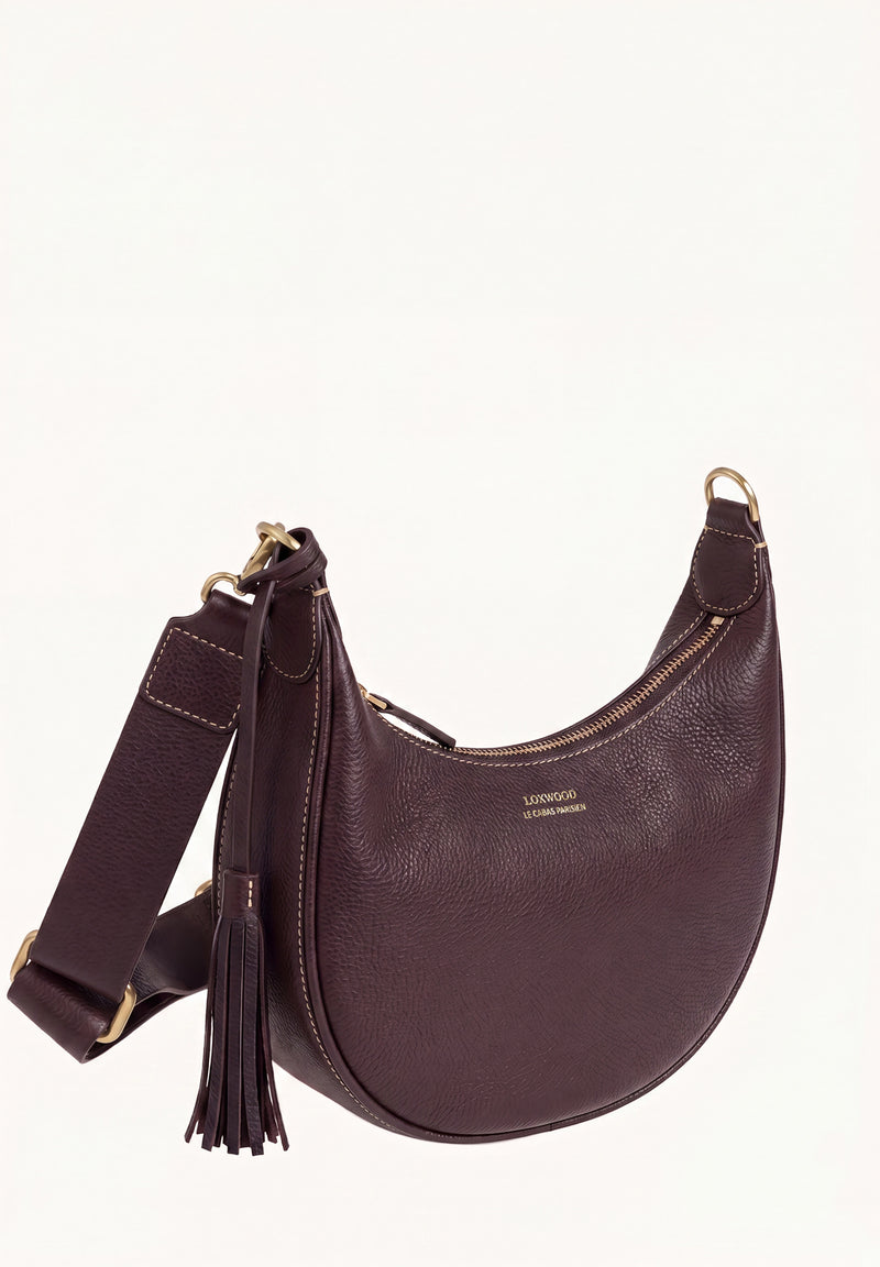 ALBANE - Sac demi lune en cuir grainé café
