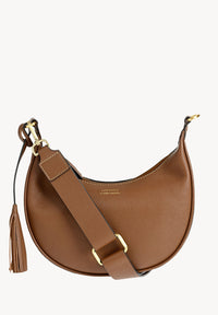 ALBANE - Sac demi lune en cuir grainé couleur brandy