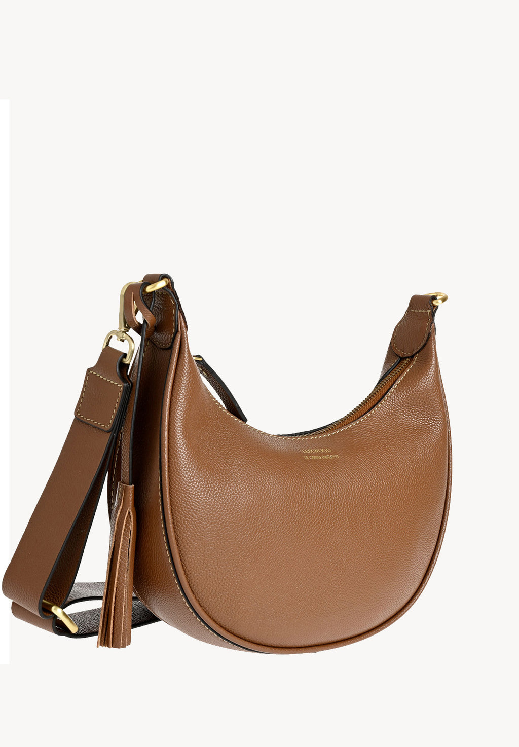 ALBANE - Sac demi lune en cuir grainé couleur brandy