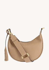 ALBANE - Sac demi lune en cuir grainé couleur champagne