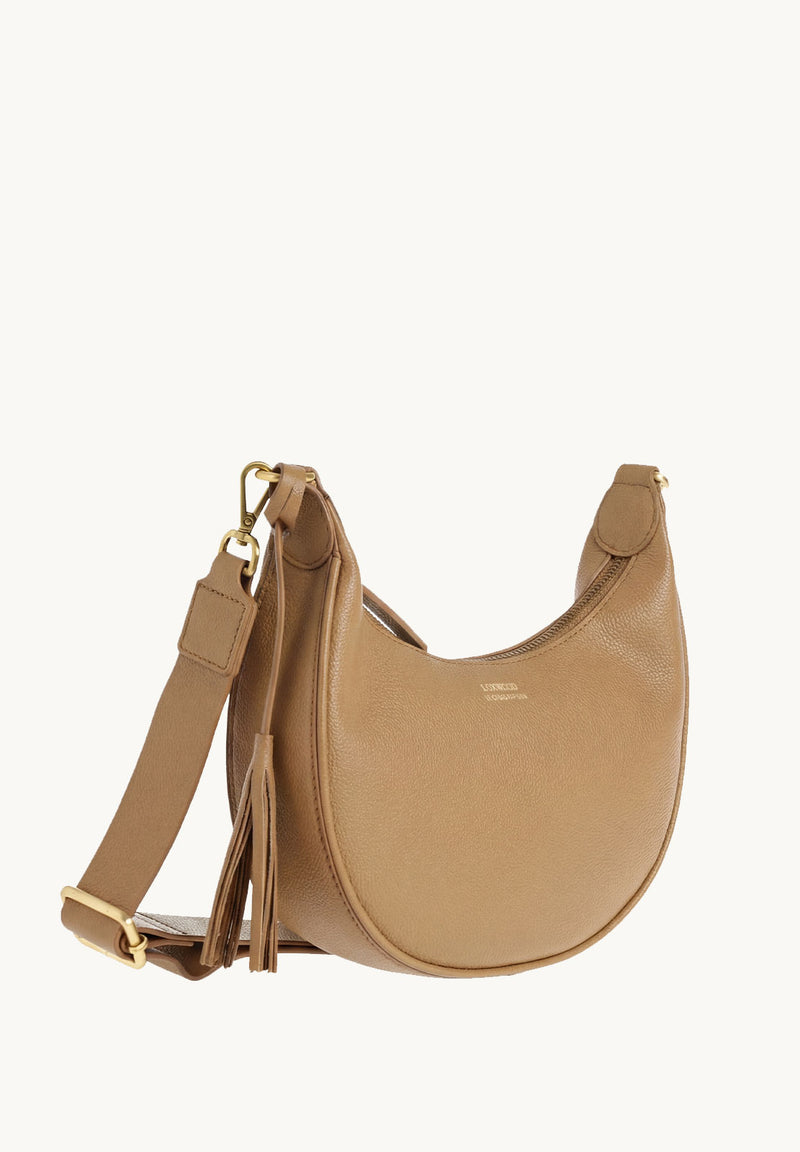 ALBANE - Sac demi lune en cuir grainé couleur champagne