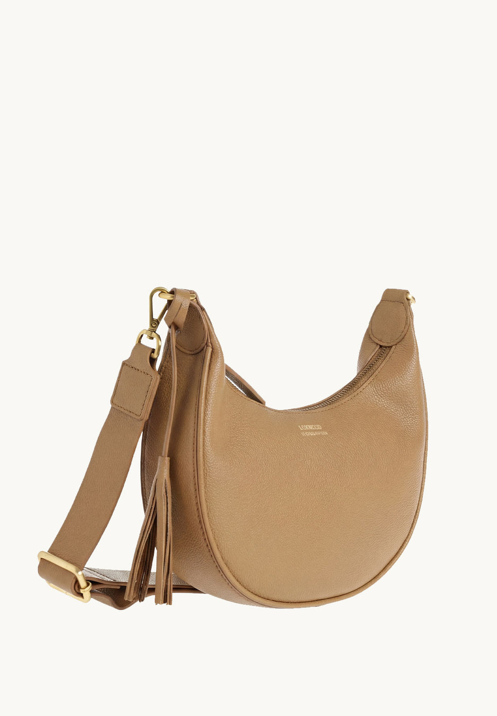 ALBANE - Sac demi lune en cuir grainé couleur champagne
