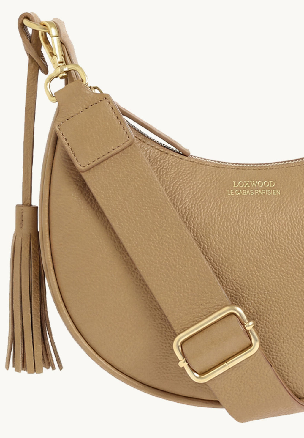 ALBANE - Sac demi lune en cuir grainé couleur champagne
