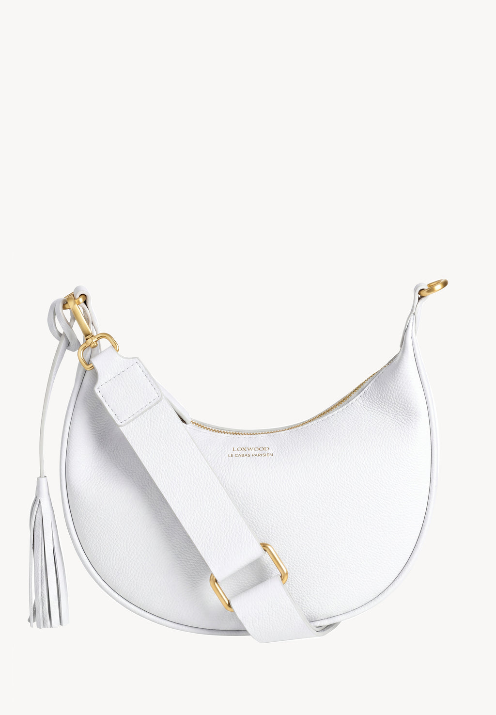 ALBANE - Sac demi lune en cuir grainé couleur craie