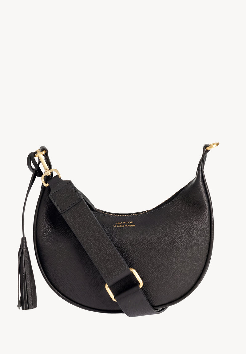 ALBANE - Sac demi lune en cuir grainé couleur noir