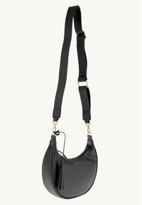 ALBANE - Sac demi lune en cuir grainé couleur noire