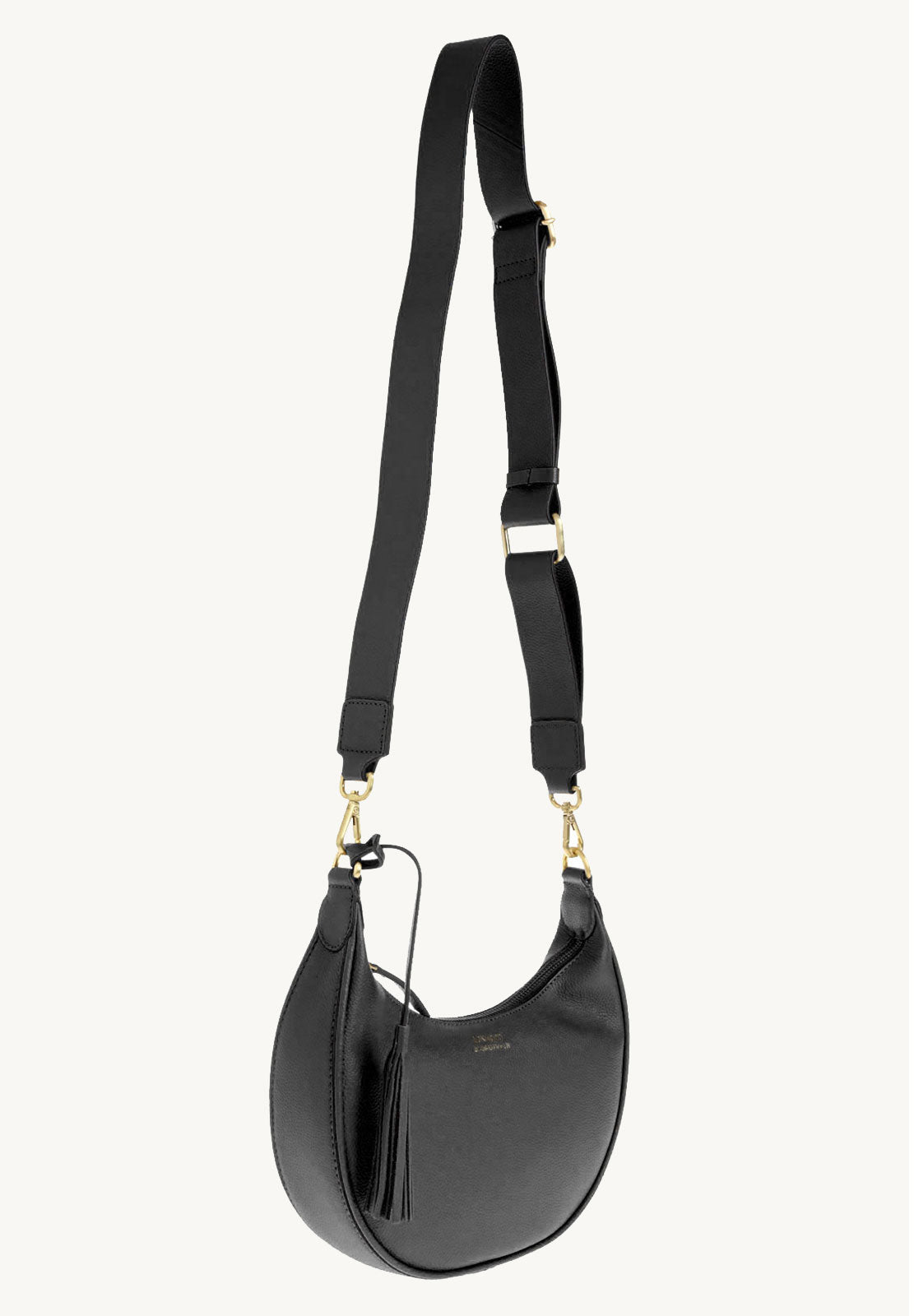 ALBANE - Sac demi lune en cuir grainé couleur noire