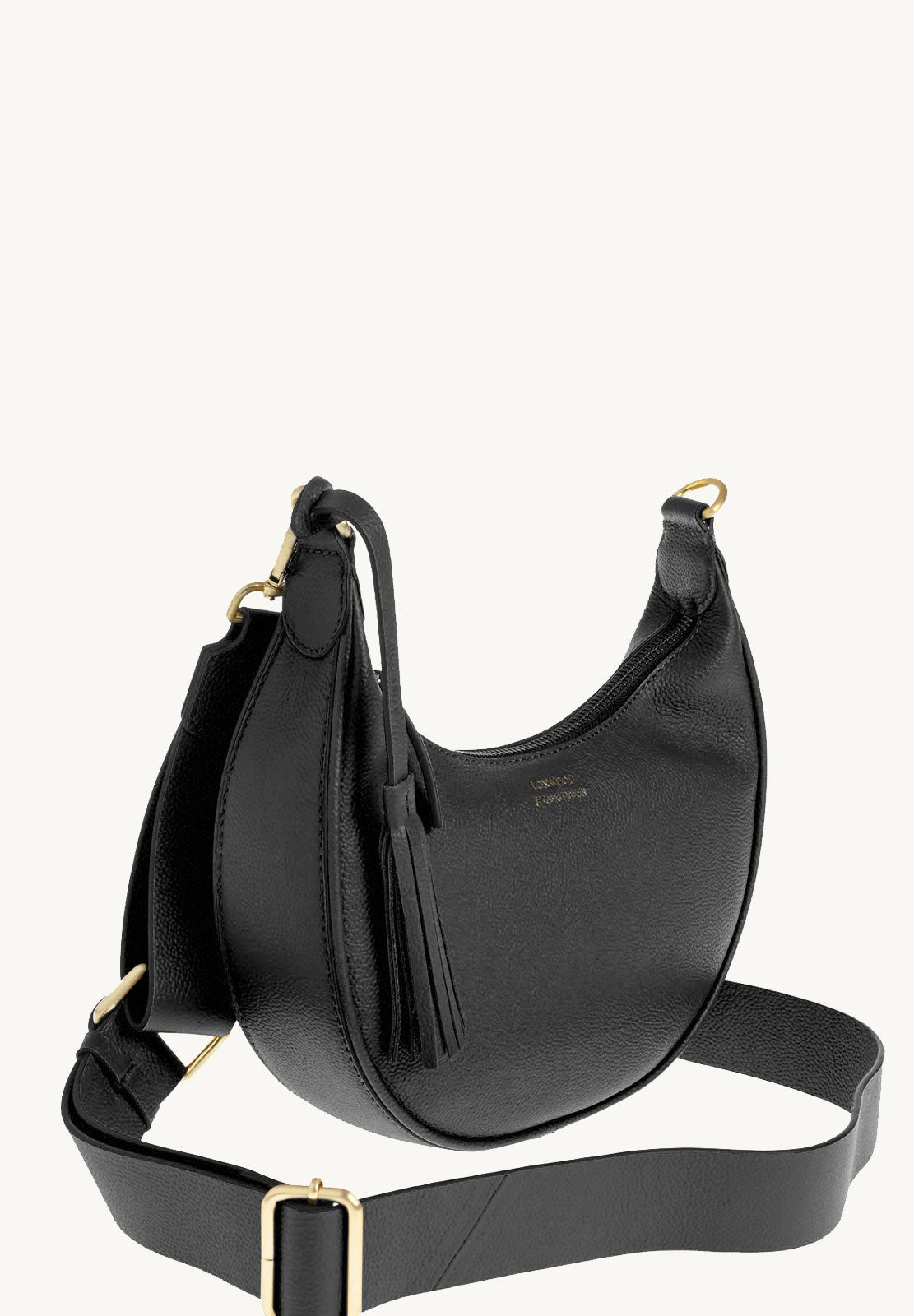 ALBANE - Sac demi lune en cuir grainé couleur noire