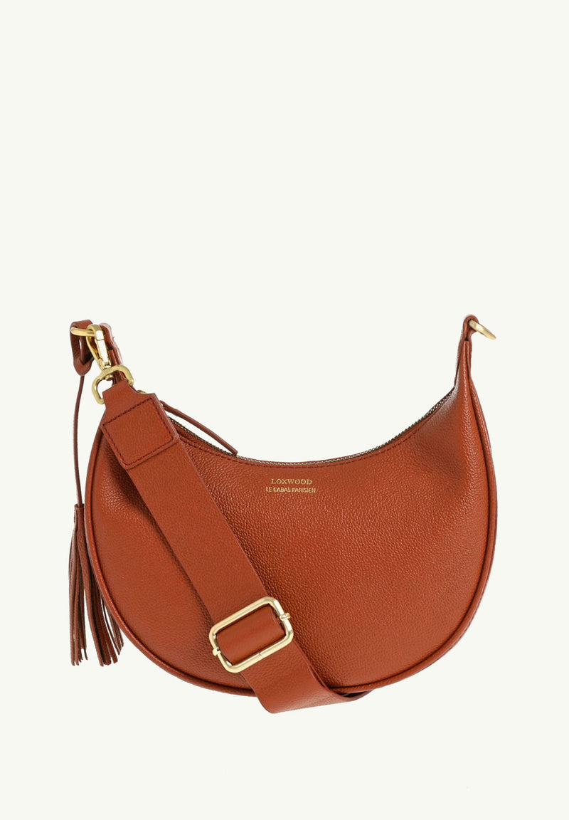 ALBANE - Sac demi lune en cuir grainé couleur Orange