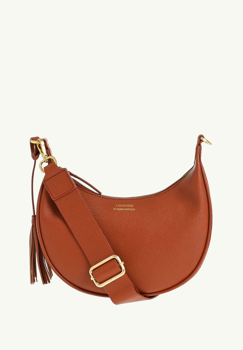 ALBANE - Sac demi lune en cuir grainé couleur Orange