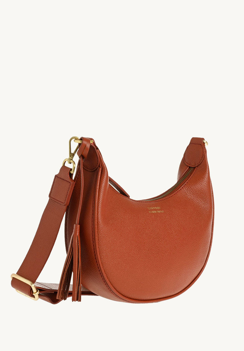 ALBANE - Sac demi lune en cuir grainé couleur Orange